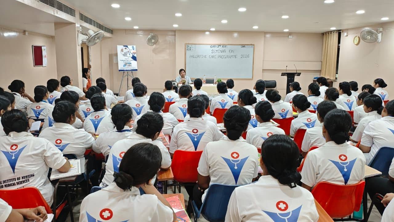 RINMS GNM nursing students attending a Palliative Care training seminar in the classroom, Durgapur